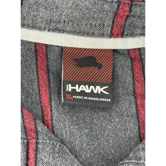 Tony Hawk Men's Button Down Shirt Long Sleeve Gray Red Stiped Size XL Skateboard - Picture 4 of 8